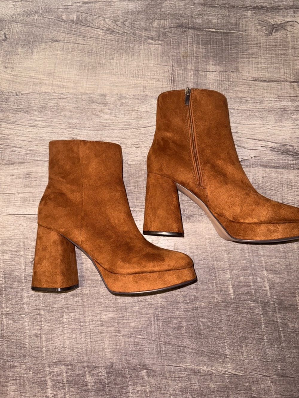 Nine West Tan Suede Platform Ankle Boots